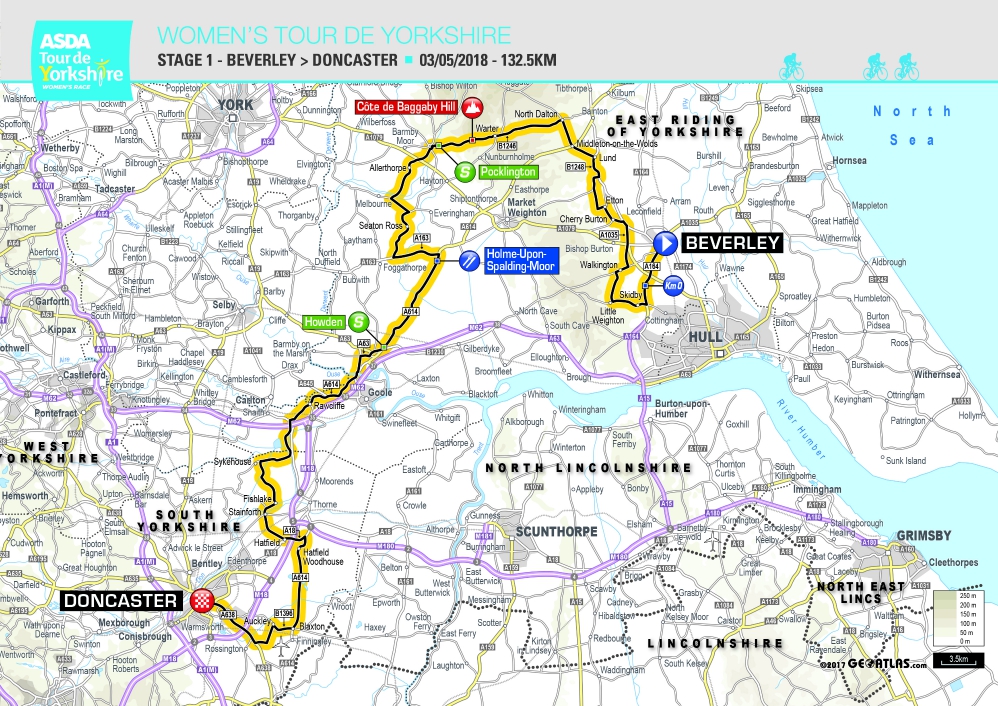 Women's Stage 1, Tour de Yorkshire 2018 map