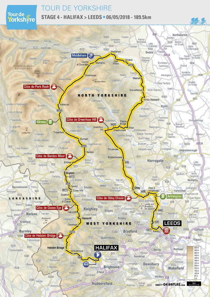Map of Stage 4, Tour de Yorkshire 2018
