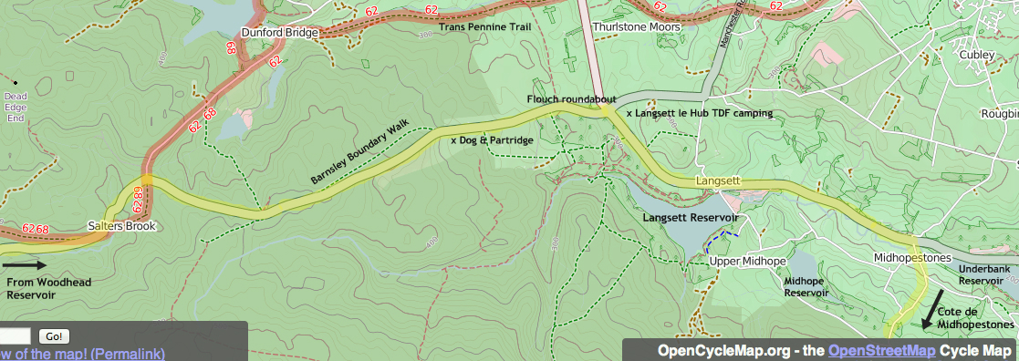Map of Tour de France route through Barnsley Borough