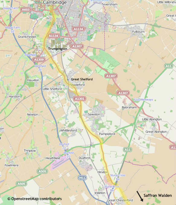 Map of Tour de France route in Cambridgeshire