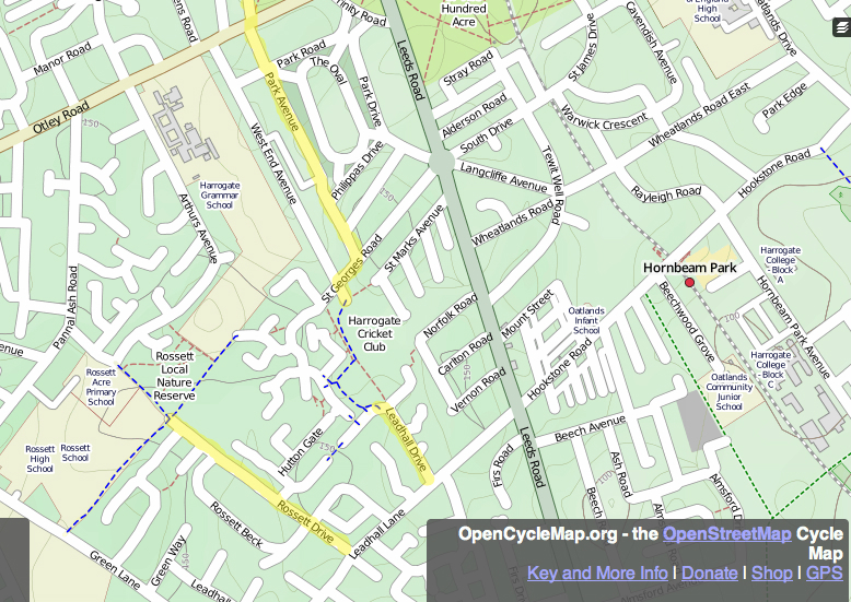 Map of cycle route through Harrogate County Ground