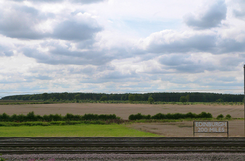 Railway sign near York: 200 miles to Edinburgh