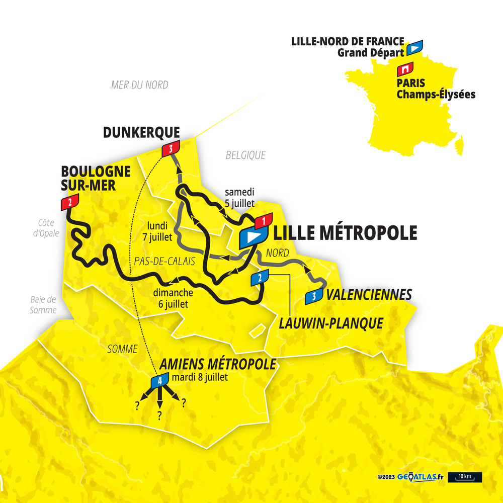 Overview map of the Grand Départ 2025