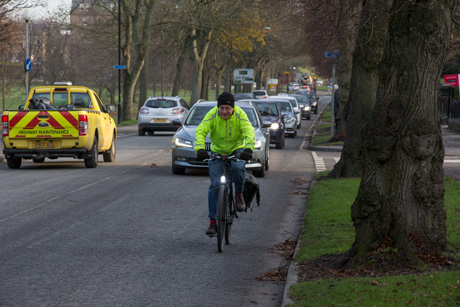 Cycling on Otley Road, Harrogate