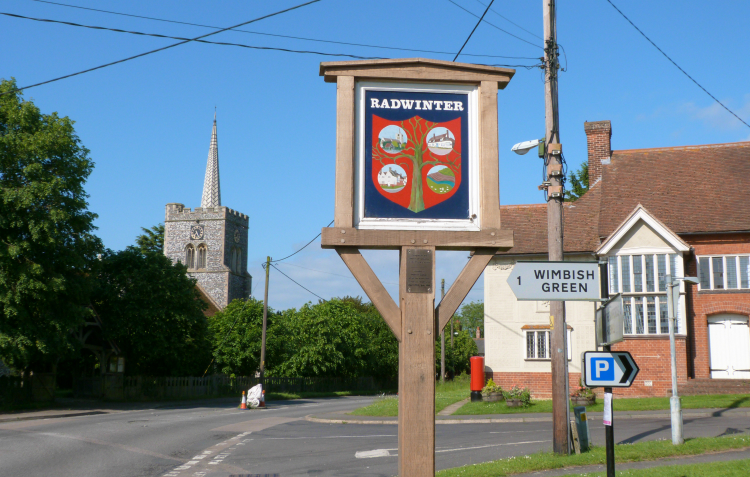 Radwinter village sign and church