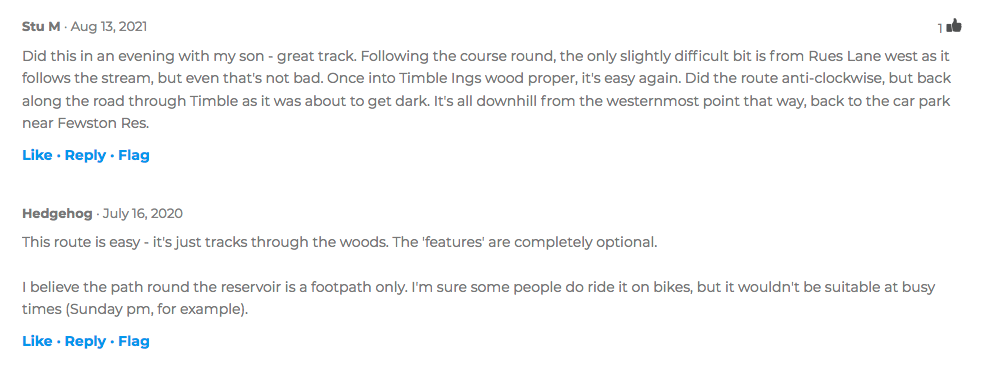 Timble bike trail comments