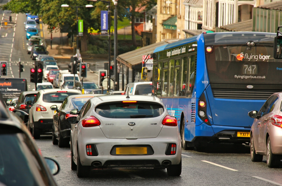 Traffic jam, UK town