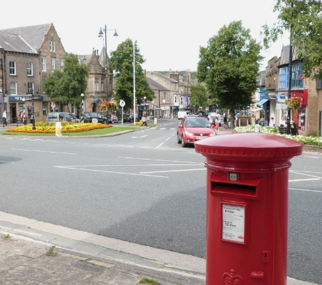 Ilkley, post box and shopping street