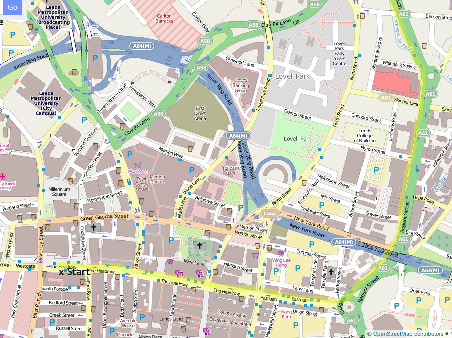 Map showing Tour de France route out of Leeds Map showing Tour de France route out of Leeds