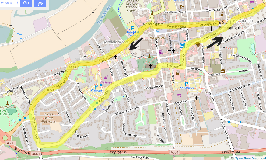 Otley town centre route map for Stage 2, Tour de Yorkshire 2016 Otley town centre route map for Stage 2, Tour de Yorkshire 2016