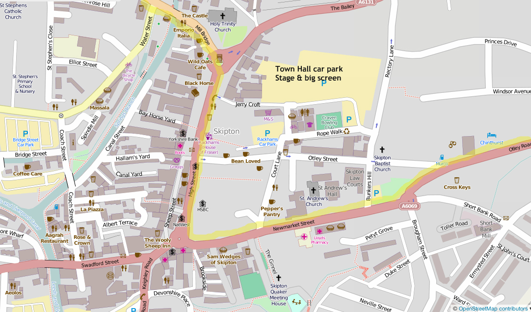 Map showing Tour de France route through Skipton town centre Map showing Tour de France route through Skipton town centre