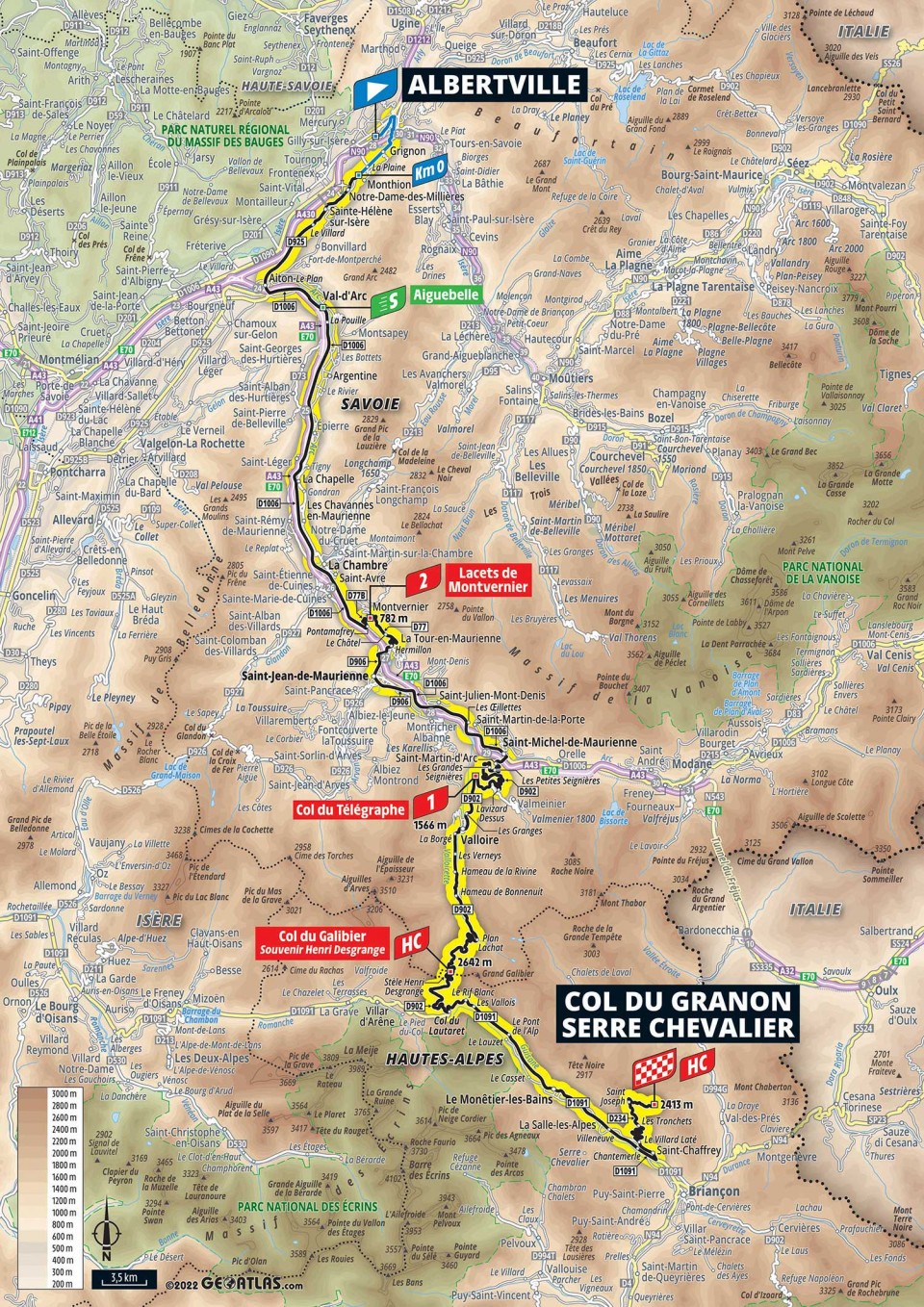 Map showing Stage 11, TDF 2022