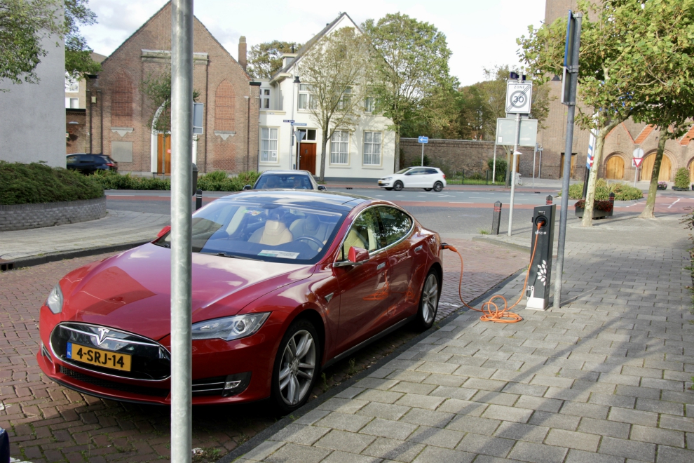 Tesla at a charging point, Zandvoort